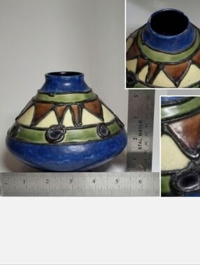 Vintage Gorbon Isil Turkish Studio Pottery Vase - Hand Painted Geometric Pattern